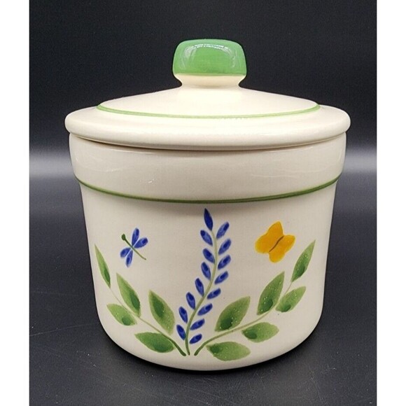 Crock Shop Santa Ana California Cookie Jar Canister with Lid Blue Green Floral - Picture 1 of 11